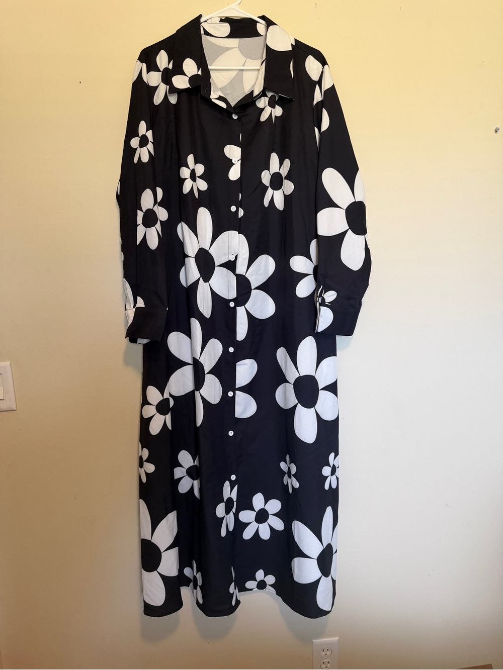 SHEIN Black and White Floral Midi Button-Down Dress